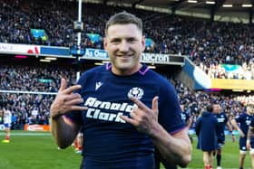 Scotland's Finn Russell celebrates at full time during a Guinness Six Nations match between Scotland and France (Pic: SNS)