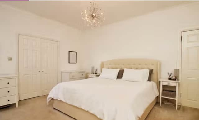 The master bedroom of a four-bedroom detached house for sale on Meadowfield Terrace, Edinburgh.