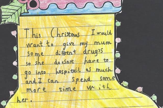 Judith's daughter Hannah wrote a letter to Santa in 2012 asking for better drugs for her mum