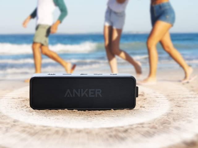 The Anker Soundcore 2 portable Bluetooth speaker offers waterproof outdoor audio and up to 24 hours of playback.