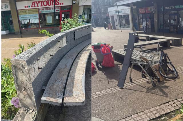 Youths destroyed a seating area in Dalkeith town centre on Saturday night