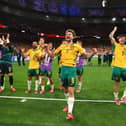 Australia players celebrate after the 2-0 win over Turkey in the FIFA World Cup 2026 Group D match at BC Place Vancouver.