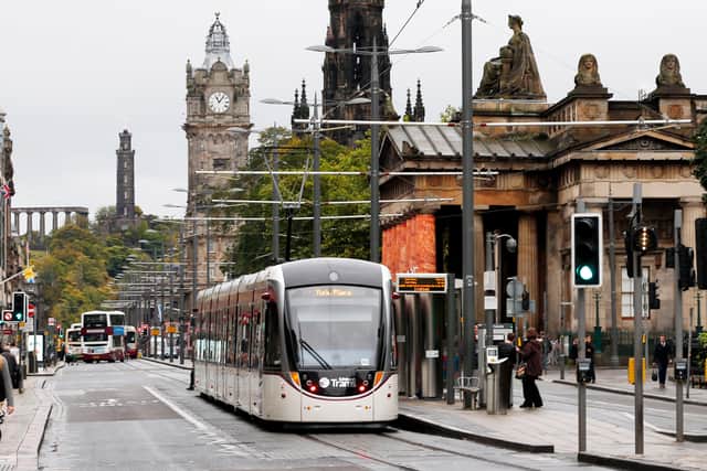 Tram services in the east of the city have been disrupted following a fire at a building on Princes Street and a subsequent road closure. 
