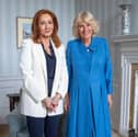 Queen Camilla during an audience with JK Rowling, at the Palace of Holyroodhouse in Edinburgh, as part of the King's visit to Scotland for Holyrood Week