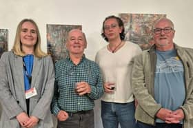  Amy Jo Kearton, Assistant Curator, NMMS; Paul McGinty, Artist; Ray Lafferty, Curator, NMMS; Iain Chalmers, former miner, Fife