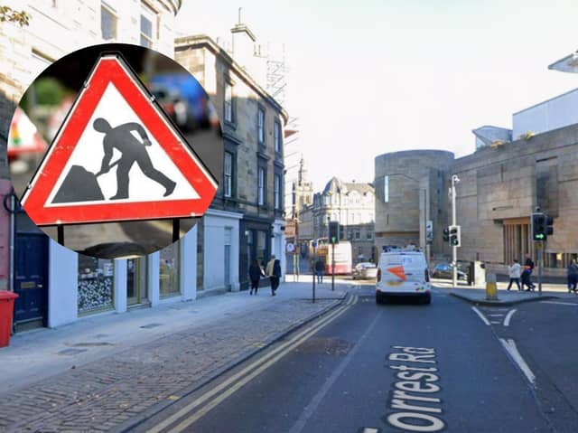 Greyfriars Place has been closed to traffic northbound while emergency works get underway to combat flooding at a property on Forrest Road following yesterday's sudden downpour. 