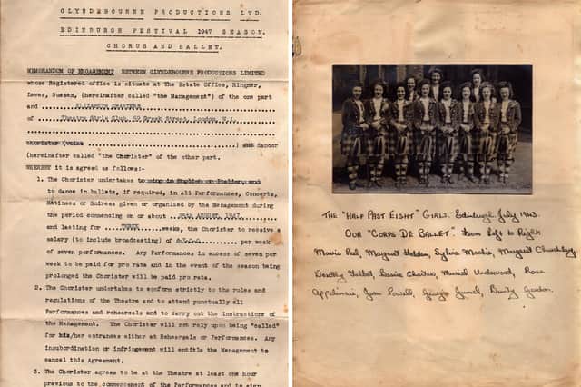 Elizabeth's scrapbook, including important artefacts such as her contract for the first ever EIF show (left), have been archived by the team at the King's Theatre.