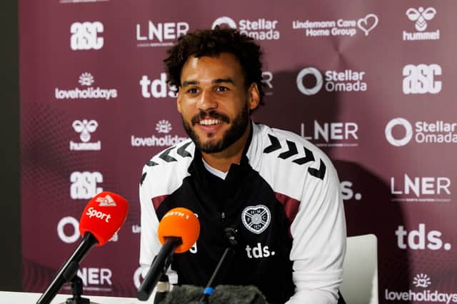 JJ Williams during a Hearts press conference
