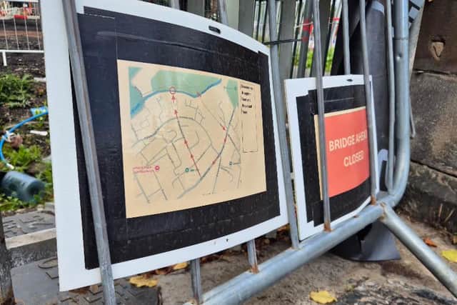 A map has been placed two the side of the entrance showing the suggested diversion