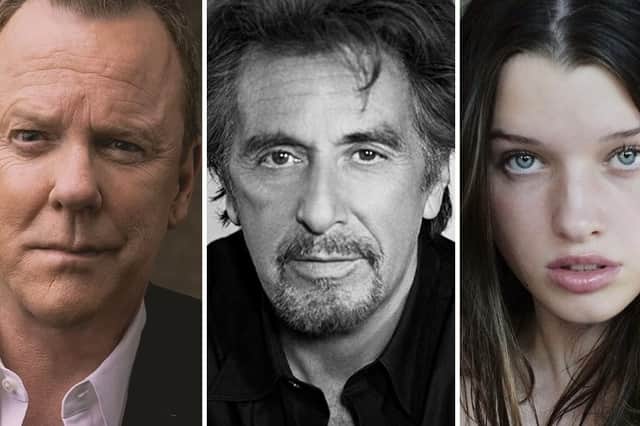Michael starred alongside movie stars, left to right, Kiefer Sutherland, Al Pacino and Ever Anderson, in Father Joe.