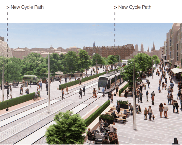 An impression of Princes Street if Richard Murphy's more radical proposals were adopted