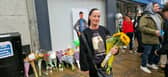 Lisa Petrie outside Barclays funeral directors, close to the spot where her son died in Leith.