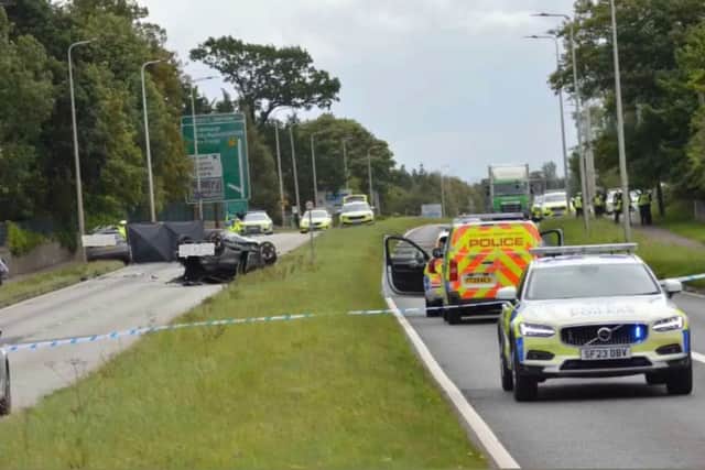 Police have closed the road in both directions between Newbridge and Edinburgh Airport following the crash