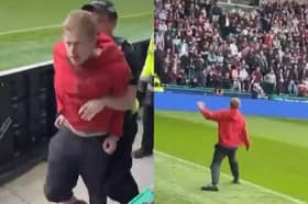 Hibs fan Sam Rutter was arrested after running onto the pitch at Easter Road when the home side took the lead in the Edinburgh derby in April this year.