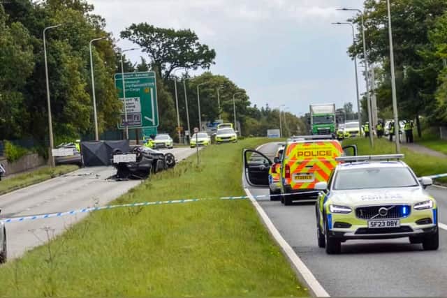 The scene on the A8 this morning following the multi-vehicle crash.