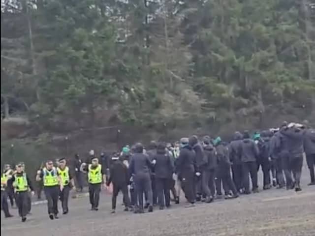 Police confronted the ultras outside McDiarmid Park, Perth.