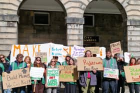 Living Rent campaigners staged their protest outside the City Chambers