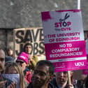 Students and lecturers gathered on Thursday outside the Scottish Parliament for a UCU rally against job losses and cuts.