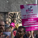 Students and lecturers gathered on Thursday outside the Scottish Parliament for a UCU rally against job losses and cuts.