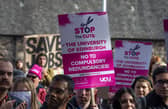 Students and lecturers gathered on Thursday outside the Scottish Parliament for a UCU rally against job losses and cuts.