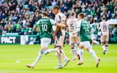 Hibernian's Martin Boyle celebrates after scoring to make it 1-1 during a William Hill Premiership match between Hibernian and Aberdeen at Easter Road