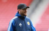  Scotland's head coach Sebastien Pocognoli looks on during a team training session at Hampden Park