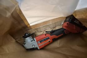 The angle grinder was picked up by police after the rider dropped it in his haste