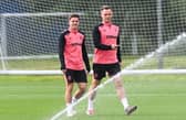 Cammy Devlin (L) and Lawrence Shankland during a Rangers MD-1 training session