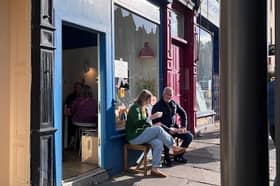The Bake Off star was spotted outside the much-loved Canonmills bakery this morning