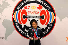 Sharon Tang, 55, who runs the Bodybuildng and Fitness Gym in Bonnington with her partner, pictured with her medals at the 2026 Commonwealth Powerlifting Championships.