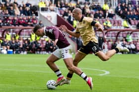 Winger won a penalty for Hearts in the first half.