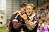 Hearts' Calvin Miller and Josh McPake (L) 