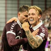Hearts' Calvin Miller and Josh McPake (L) 