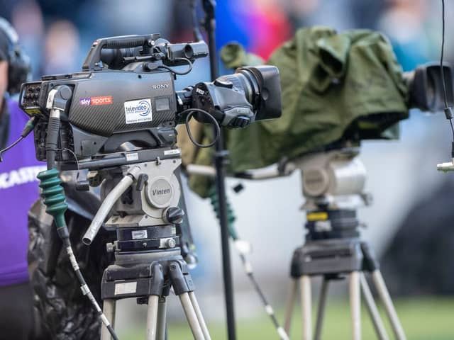 TV cameras  during a Rugby World Cup warm up match between Scotland and Georgia, at BT Murrayfield