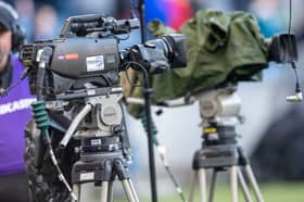 TV cameras  during a Rugby World Cup warm up match between Scotland and Georgia, at BT Murrayfield