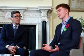 Scottish swimmer Archie Goodburn, 25, during a meeting with Prime Minister Andy Burnham and Health Secretary Yvette Cooper (not in frame) at No 10 Downing Street, London.