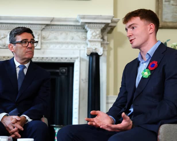 Scottish swimmer Archie Goodburn, 25, during a meeting with Prime Minister Andy Burnham and Health Secretary Yvette Cooper (not in frame) at No 10 Downing Street, London.