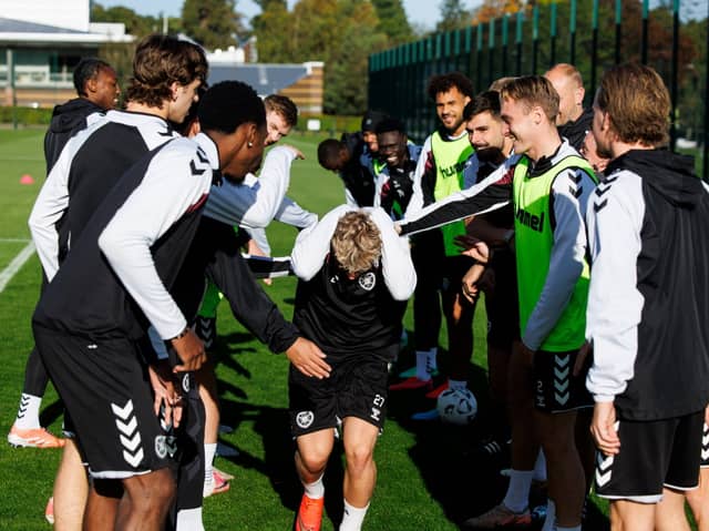 Aron Benjaminsen during a Heart of Midlothian training session at Oriam