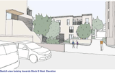 An artist's impression of the new Broughton homes, looking towards Block B's west elevation.