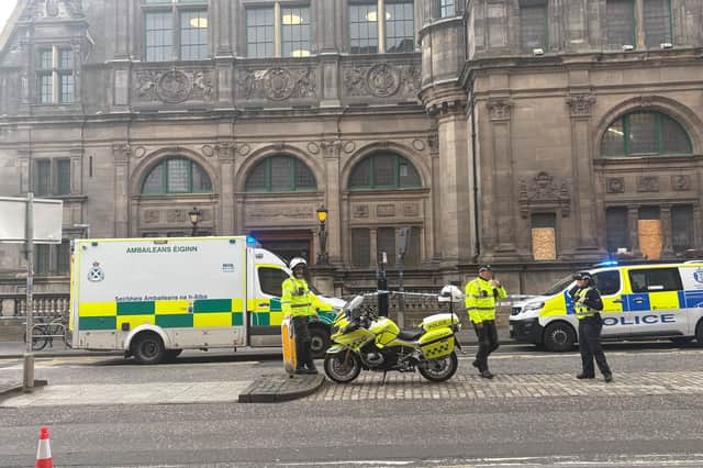 A cordon has been erected between Central Library and Cafe Andaluz on George IV Bridge