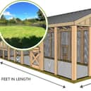 An artist's impression of the planned chicken coop, which would be placed on vacant grassland, inset.
