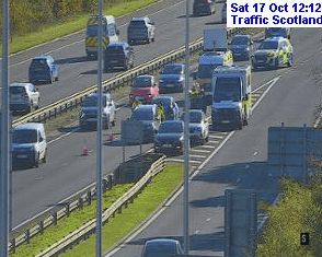 The A720 is restricted westbound at Calder junction due to a road traffic incident