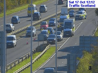 The A720 is restricted westbound at Calder junction due to a road traffic incident