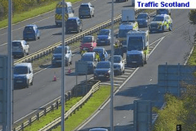 The A720 is restricted westbound at Calder junction due to a road traffic incident