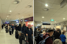 Long queues were seen at Edinburgh Airport after a "short outage" of the departure baggage system.