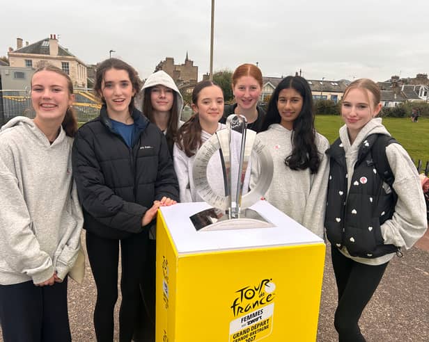 The trophy arrived at the school to celebrate pupil's hard work getting girls cycling