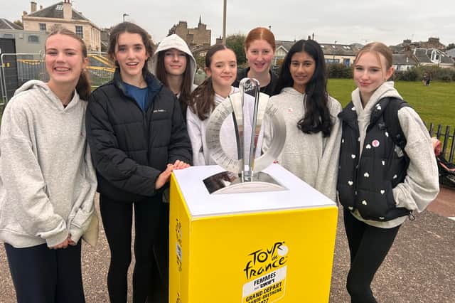 The trophy arrived at the school to celebrate pupil's hard work getting girls cycling