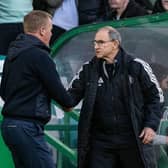 Celtic Manager Martin O'Neill (R) and Hearts Head Coach Wouter Vrancken 