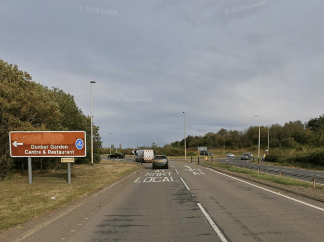 The busy road is closed from the Spott Roundabout near Dunbar