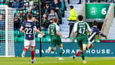  Falkirk's Jacob Murrell scores to make it 1-0 during a William Hill Premiership match between Hibernian and Falkirk 